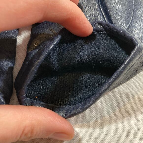 Fownes Women 6.5 Navy Blue Leather Lined  Driving Gloves Minimalist Classic Gift - Picture 4 of 6